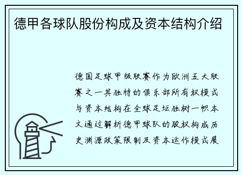 德甲各球队股份构成及资本结构介绍